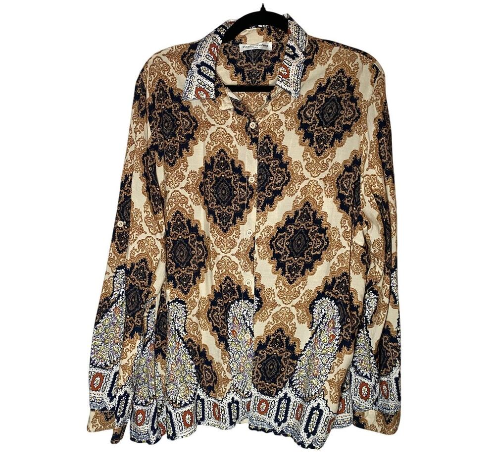 Fenix Trading - Intricate Patterned Collared Button-Up - XXL